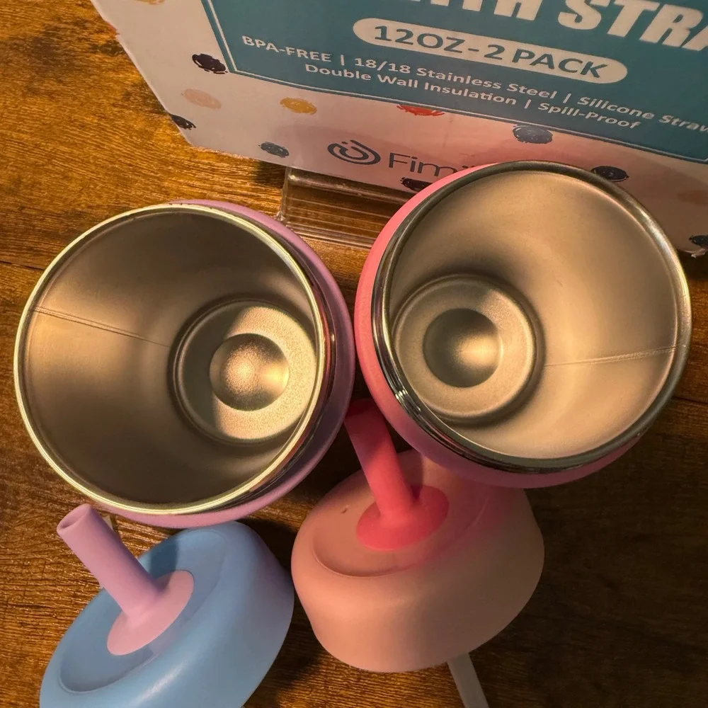 Fimibuke 2 Pk Kids Insulated 12oz Cup Straws Pink Purple Stainless Toddler Sippy